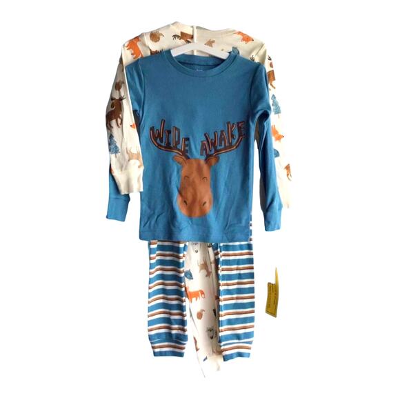 NEW Toddler 4PC Moose LONG SLEEVE SNUG FIT 3T PAJAMAS Carters BoysPJS Tops Pants - Picture 1 of 7